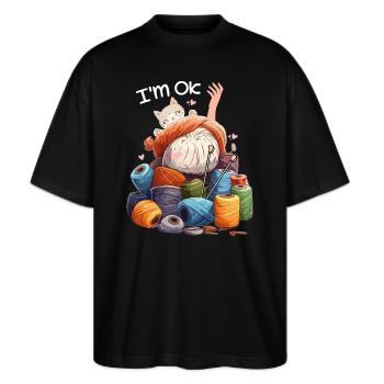 I'm Ok Häkeln & Stricken Lustiges Häkeln Stricken - Stanley/Stella Oversized Unisex Bio T-Shirt Blaster 2.0 - Schwarz - Vorne - Alina (178cm) & Michal (187cm)