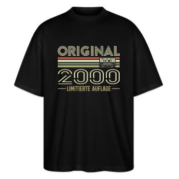 Original 2000 Jahrgang Retro Geburtstag Vintage - Stanley/Stella Oversized Unisex Bio T-Shirt Blaster 2.0 - Schwarz - Vorne - Alina (178cm) & Michal (187cm)