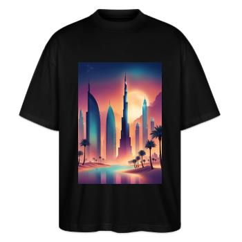 Paysage urbain coloré de l’est - T-shirt bio Blaster 2.0 coupe oversize Stanley/Stella Unisexe - noir - Devant - Alina (178cm) & Michal (187cm)