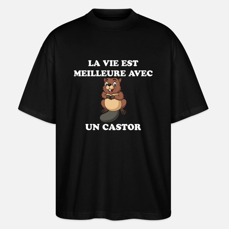 Humour Petit Castor - T-shirt bio Blaster 2.0 coupe oversize Stanley/Stella Unisexe - noir