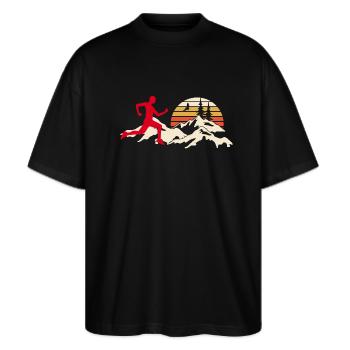 Trail Runner Running Joggen Jogger Gelände Berge - Stanley/Stella Oversized Unisex Bio T-Shirt Blaster 2.0 - Schwarz - Vorne - Alina (178cm) & Michal (187cm)