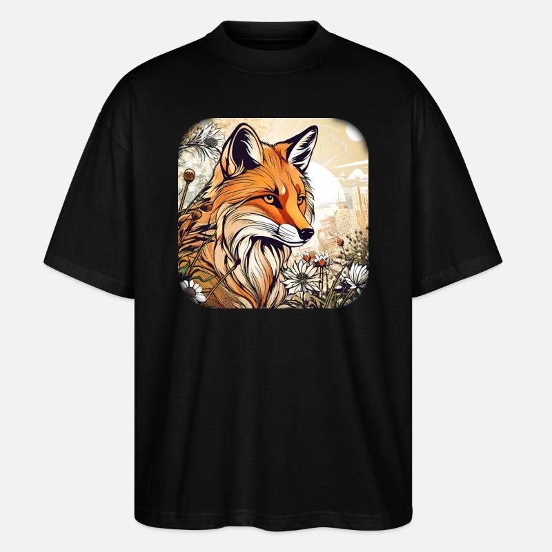 Fuchs mit Blumen - Stanley/Stella Oversized Unisex Bio T-Shirt Blaster 2.0 - Schwarz
