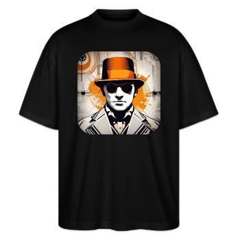 Cooles Steampunk Design - Stanley/Stella Oversized Unisex Bio T-Shirt Blaster 2.0 - Schwarz - Vorne - Alina (178cm) & Michal (187cm)