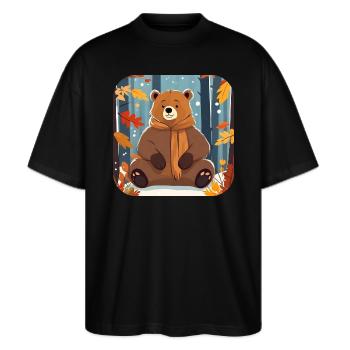 Oso casual en otoño - Camiseta Oversize Ecológica Unisex Stanley/Stella Blaster 2.0 - negro - delante - Alina (178cm) & Michal (187cm)
