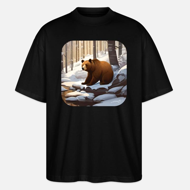 Bear in winter forest - Stanley/Stella Oversized Unisex Organic T-shirt Blaster 2.0 - black