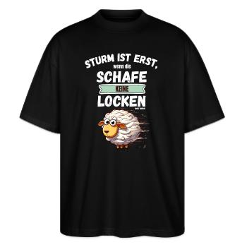 Hamburg Schaf Locken Sturm Wetter Küste Lustig - Stanley/Stella Oversized Unisex Bio T-Shirt Blaster 2.0 - Schwarz - Vorne - Alina (178cm) & Michal (187cm)