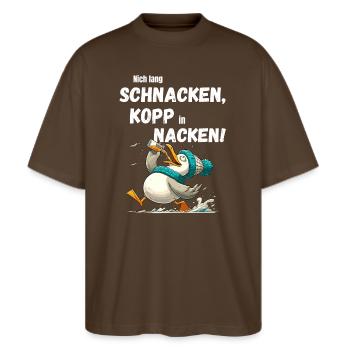 Hamburg Vatertag Urlaub Party Möwe Alkohol Lustig - Stanley/Stella Oversized Unisex Bio T-Shirt Blaster 2.0 - Dunkelbraun - Vorne - Alina (178cm) & Michal (187cm)