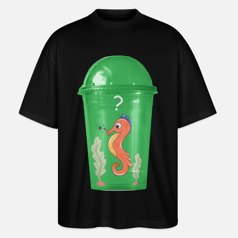 Seepferd im Becher - Stanley/Stella Oversized Unisex Bio T-Shirt Blaster 2.0 - Schwarz