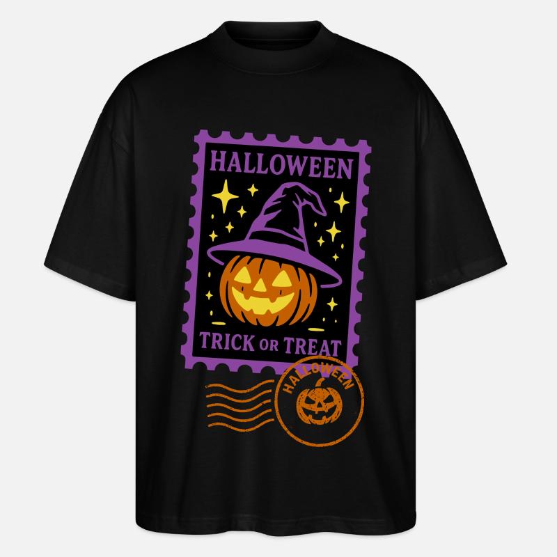 Timbre-poste - Citrouille d'Halloween avec chapeau magique - T-shirt bio Blaster 2.0 coupe oversize Stanley/Stella Unisexe - noir