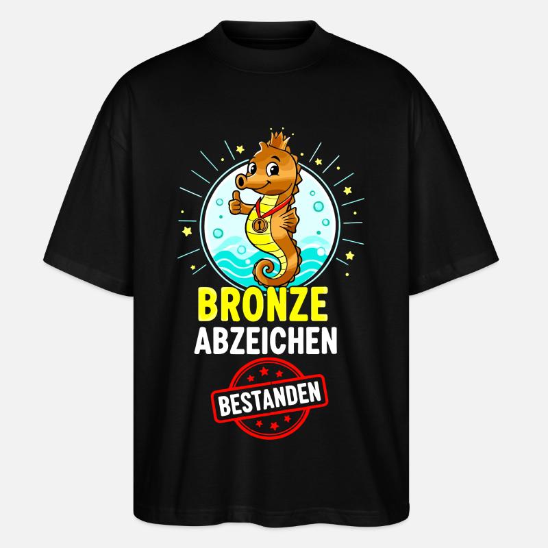Bronze Seepferdchen Abzeichen  - Stanley/Stella Oversized Unisex Bio T-Shirt Blaster 2.0 - Schwarz