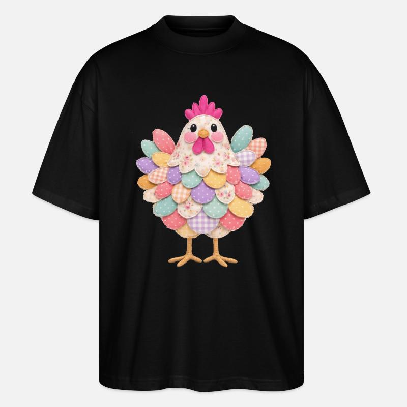 Niedlicher Patchwork-Hennen-Rustikal-Stil - Stanley/Stella Oversized Unisex Bio T-Shirt Blaster 2.0 - Schwarz
