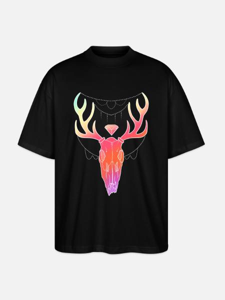 Deer antler skull lineart design - Stanley/Stella Oversized Unisex Organic T-shirt Blaster 2.0 - black