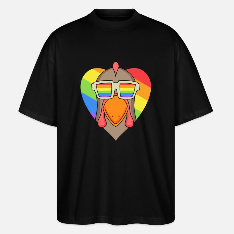 LGBT Tier Huhn Regenbogen Herz - Stanley/Stella Oversized Unisex Bio T-Shirt Blaster 2.0 - Schwarz