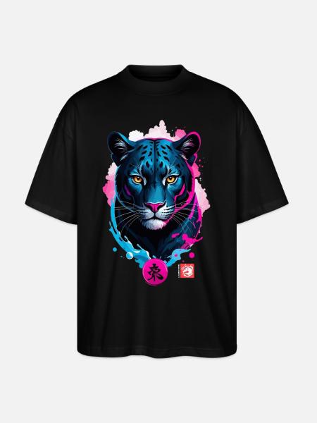 Panther Dream Pink Blue - Stanley/Stella Oversized Unisex Organic T-shirt Blaster 2.0 - black
