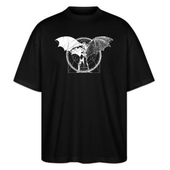 Batman Dark white Flügel - Stanley/Stella Oversized Unisex Bio T-Shirt Blaster 2.0 - Schwarz - Vorne - Alina (178cm) & Michal (187cm)