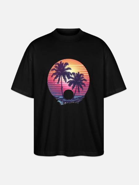Sunny Palm Trees Sunset - Stanley/Stella Oversized Unisex Organic T-shirt Blaster 2.0 - black