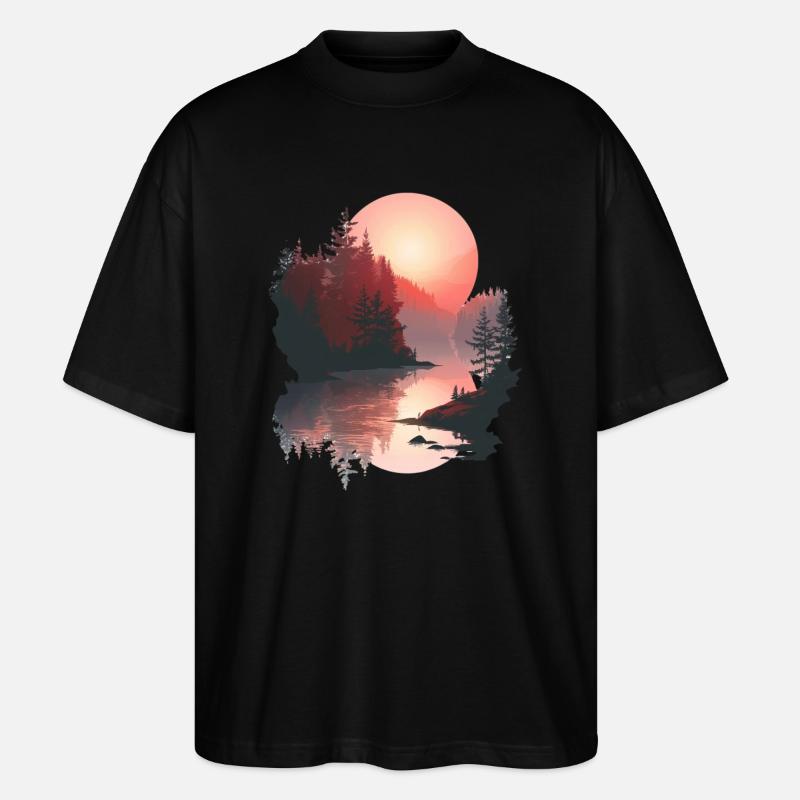 Sunset Reflection Forest Scene - Stanley/Stella Oversized Unisex Organic T-shirt Blaster 2.0 - black