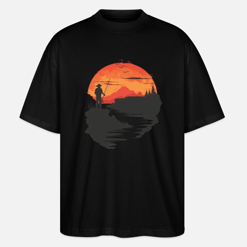 Sunset Angler Silhouette - Stanley/Stella Oversized Unisex Organic T-shirt Blaster 2.0 - black