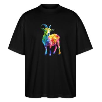 Colorful Goat Abstract Art for Animal Lovers - Stanley/Stella Oversized Unisex Organic T-shirt Blaster 2.0 - black - Front - Alina (178cm) & Michal (187cm)