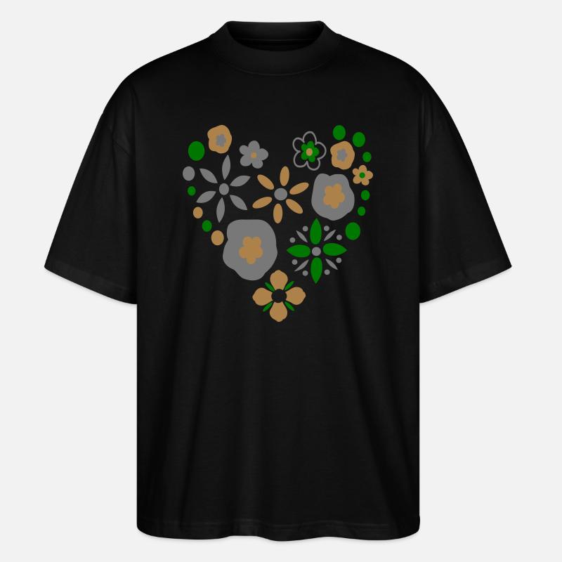 Herz Blumen - Stanley/Stella Oversized Unisex Bio T-Shirt Blaster 2.0 - Schwarz