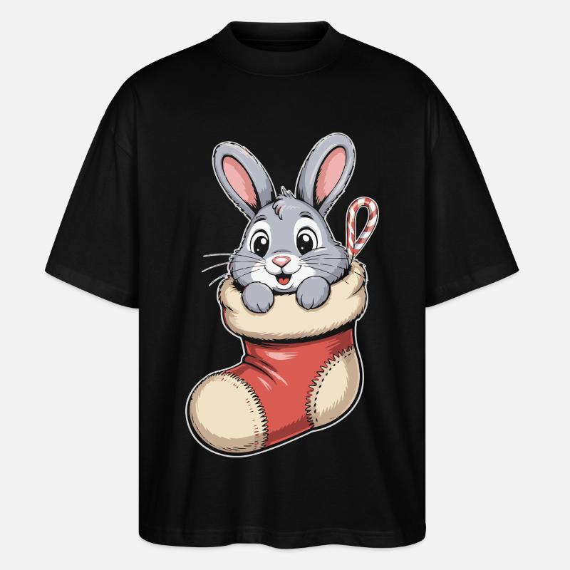 Christmas bunny in cuddly sock - Stanley/Stella Oversized Unisex Organic T-shirt Blaster 2.0 - black