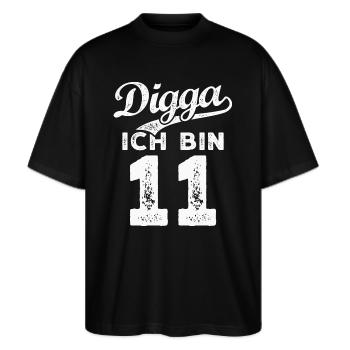 Digga Ich Bin 11 Jahre 11. Geburtstag - Stanley/Stella Oversized Unisex Bio T-Shirt Blaster 2.0 - Schwarz - Vorne - Alina (178cm) & Michal (187cm)