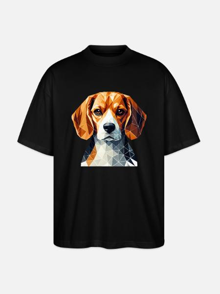 Beagle Portrait Geometry Art Dog Face - Stanley/Stella Oversized Unisex Organic T-shirt Blaster 2.0 - black
