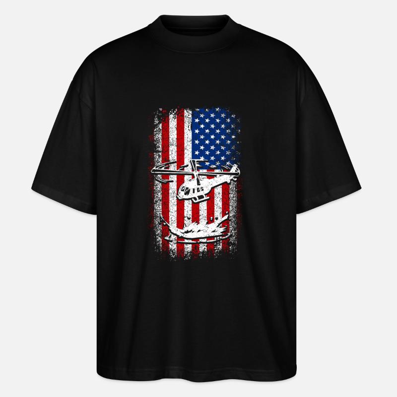 Hélicoptère drapeau américain des États-Unis - T-shirt bio Blaster 2.0 coupe oversize Stanley/Stella Unisexe - noir
