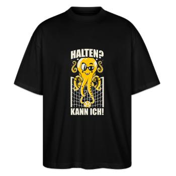 Halten? Kann ich! Handballtorwart Handball Torwart - Stanley/Stella Oversized Unisex Bio T-Shirt Blaster 2.0 - Schwarz - Vorne - Alina (178cm) & Michal (187cm)
