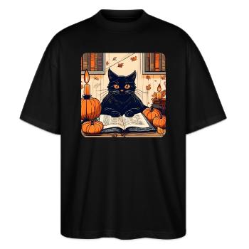 Black cat in halloween mood - Stanley/Stella Oversized Unisex Organic T-shirt Blaster 2.0 - black - Front - Alina (178cm) & Michal (187cm)