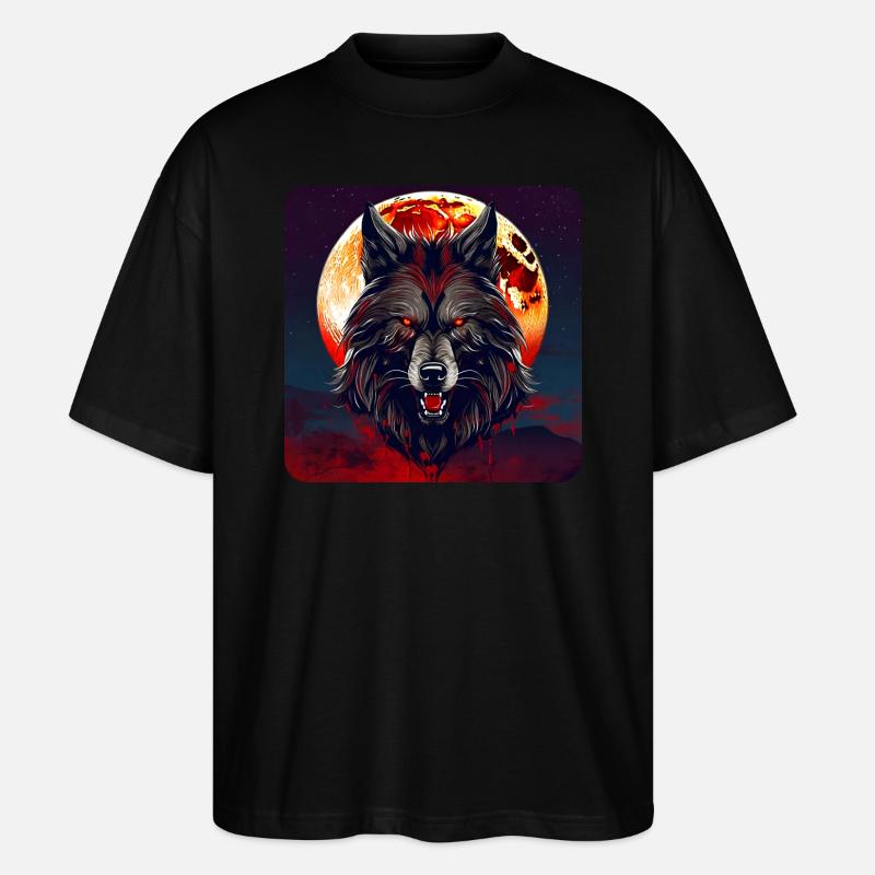 Horror werewolf with red glowing eyes - Stanley/Stella Oversized Unisex Organic T-shirt Blaster 2.0 - black