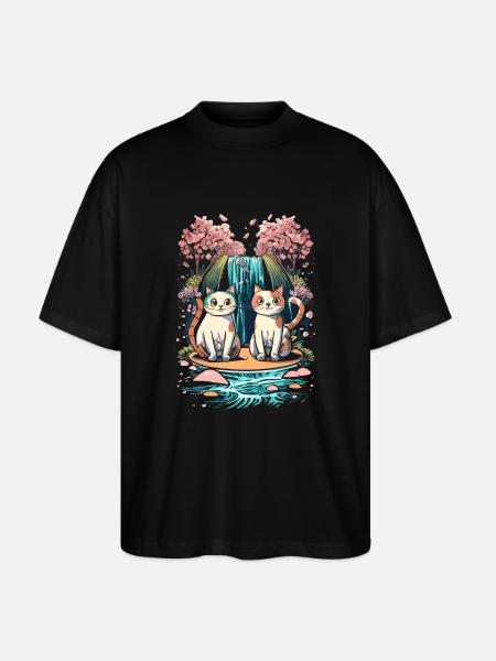 cute kawaii kitten japan - Stanley/Stella Oversized Unisex Organic T-shirt Blaster 2.0 - black