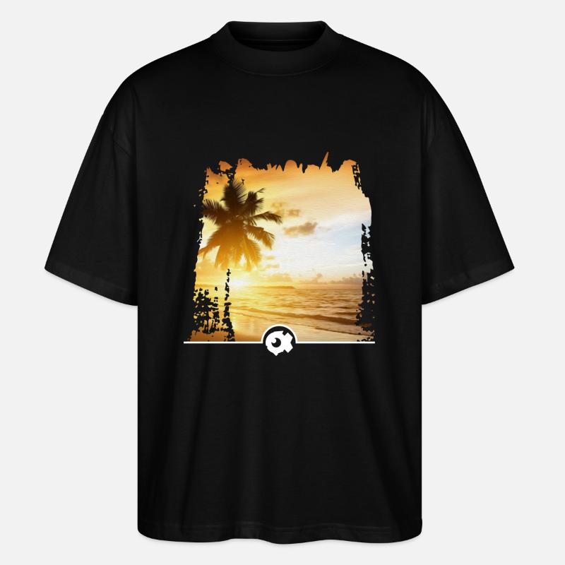 Beach with palm tree - Stanley/Stella Oversized Unisex Organic T-shirt Blaster 2.0 - black