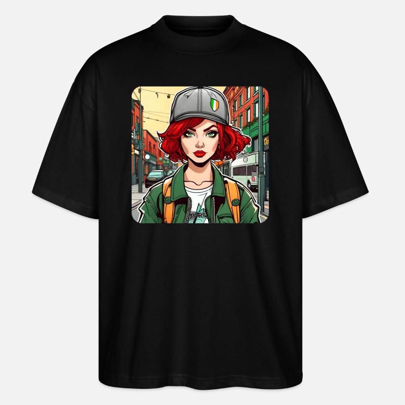 Fille rousse irlandaise cool - T-shirt bio Blaster 2.0 coupe oversize Stanley/Stella Unisexe - noir