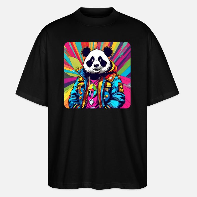 Cooler Punker Panda Bär - Stanley/Stella Oversized Unisex Bio T-Shirt Blaster 2.0 - Schwarz