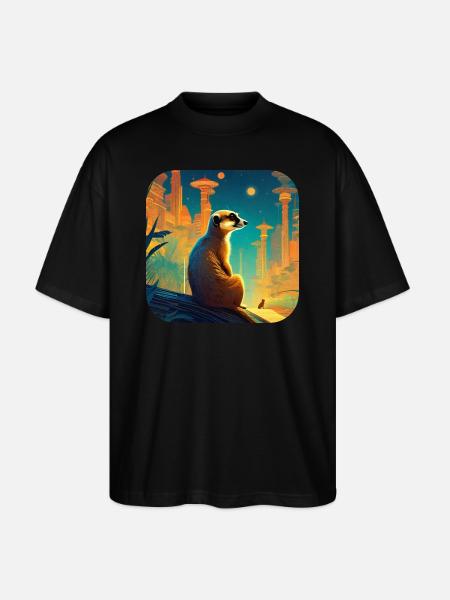 Suricate mignon en automne - T-shirt bio Blaster 2.0 coupe oversize Stanley/Stella Unisexe - noir
