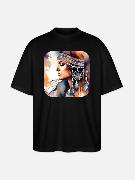 Mystical woman with feathers - Stanley/Stella Oversized Unisex Organic T-shirt Blaster 2.0 - black