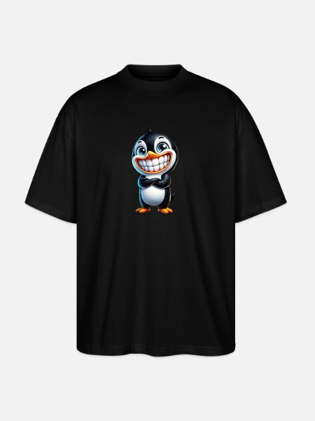 Cute grinning penguin cartoon - Stanley/Stella Oversized Unisex Organic T-shirt Blaster 2.0 - black