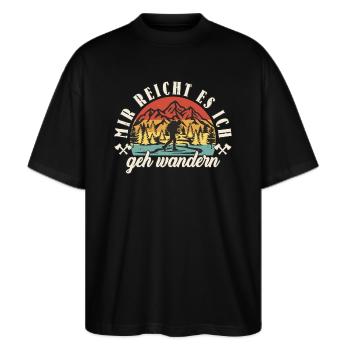 Wandern Bergwandern lustiges Wanderer Geschenk - Stanley/Stella Oversized Unisex Bio T-Shirt Blaster 2.0 - Schwarz - Vorne - Alina (178cm) & Michal (187cm)