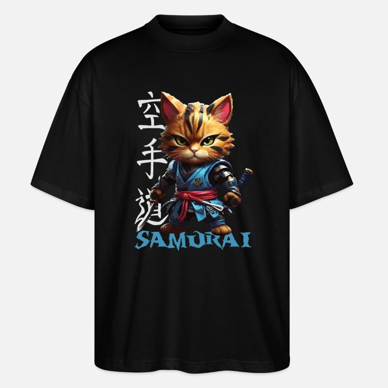 Samurai Cat - Stanley/Stella Oversized Unisex Bio T-Shirt Blaster 2.0 - Schwarz