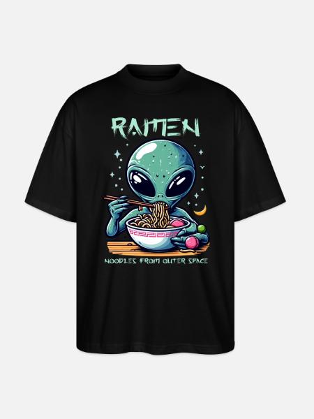 Outer Space Ramen Alien Noodles - Stanley/Stella Oversized Unisex Organic T-shirt Blaster 2.0 - black