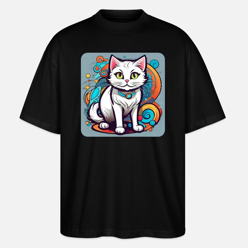 Chat blanc du Cheshire - T-shirt bio Blaster 2.0 coupe oversize Stanley/Stella Unisexe - noir