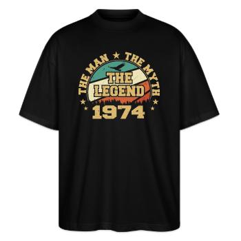1974 Geburtstag geboren im Jahr 1974 Retro Vintage - Stanley/Stella Oversized Unisex Bio T-Shirt Blaster 2.0 - Schwarz - Vorne - Alina (178cm) & Michal (187cm)