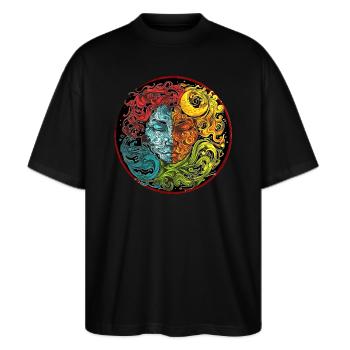 Les quatre éléments - T-shirt bio Blaster 2.0 coupe oversize Stanley/Stella Unisexe - noir - Devant - Alina (178cm) & Michal (187cm)
