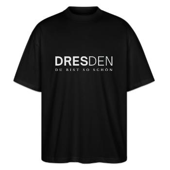 Dresden du bist so schön - Stanley/Stella Oversized Unisex Bio T-Shirt Blaster 2.0 - Schwarz - Vorne - Alina (178cm) & Michal (187cm)