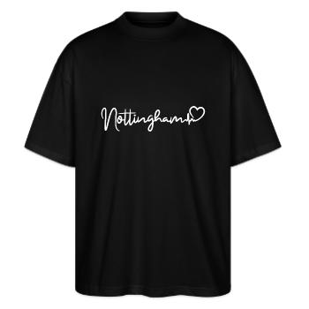 Nottingham Herzschlag Stadt England - Stanley/Stella Oversized Unisex Bio T-Shirt Blaster 2.0 - Schwarz - Vorne - Alina (178cm) & Michal (187cm)