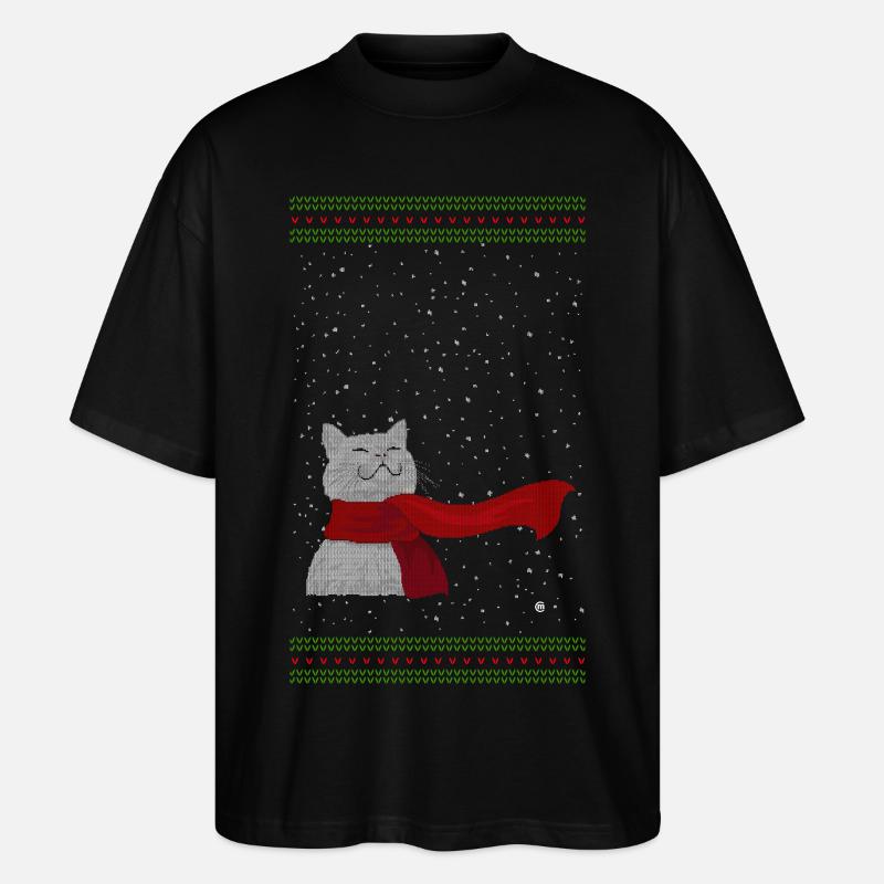 Strickkätzchen (weiß) - Stanley/Stella Oversized Unisex Bio T-Shirt Blaster 2.0 - Schwarz
