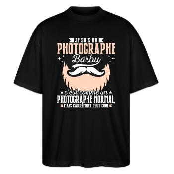 Barbe Humour Photographe Barbu - T-shirt bio Blaster 2.0 coupe oversize Stanley/Stella Unisexe - noir - Devant - Alina (178cm) & Michal (187cm)