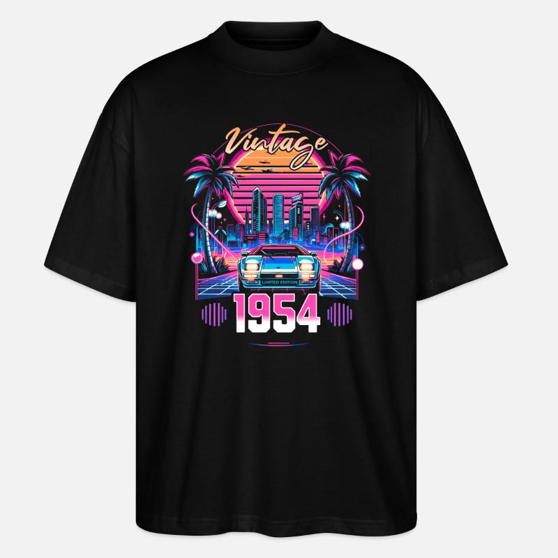 Synthwave Retro 70eme Anniversaire 1954 - T-shirt bio Blaster 2.0 coupe oversize Stanley/Stella Unisexe - noir