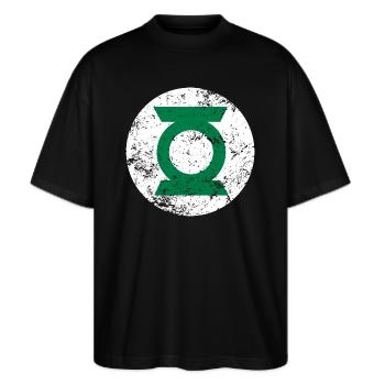 Justice League Green Lantern Logo vintage - Stanley/Stella Oversized Unisex Bio T-Shirt Blaster 2.0 - Schwarz - Vorne - Alina (178cm) & Michal (187cm)